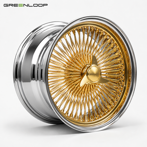 Cerchi in Lega Premium Greenloop Personalizzati a Razze Incrociate da 20, 22, 24 Pollici con Centro Dorato per <span class=keywords><strong>Auto</strong></span> Classiche e Lowrider - Product Image 2