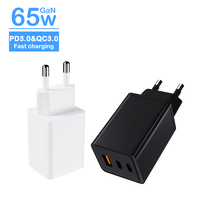 Chargeur à 3 ports 65W GaN EU (USB-A + 2x USB-C) | Chargeur d'ordinateur portable certifié CE GS PD3.0/QC3.0 Montre intelligente pour écouteurs PC ignifugés