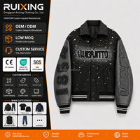 Vestes universitaires personnalisées avec strass intégraux, fabrication sur mesure, patchs en chenille, vente en gros, OEM, marque privée, blousons Letterman sur mesure
