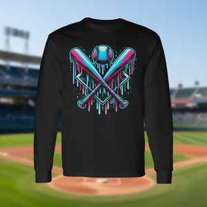 T-shirt à manches longues Baseball Drip avec motif de balles et de battes croisées pour les joueurs et les fans - Product Image 3