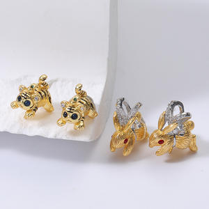 युआनलॉन्ग प्यारा आधा छेद कॉपर 18k सोना प्लेटेड माइक्रो इनडेटेड जिरकॉन पशु और खरगोश पेटेन्ट - Product Image 2