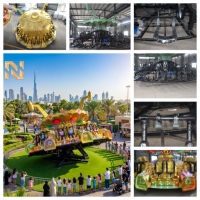 Manèges Nova Rides pour parcs d'attractions, fabricant de manèges pour parcs à thème, manège Flying Turntable, Hully-Gully, Golden UFO, manège de parc d'attractions