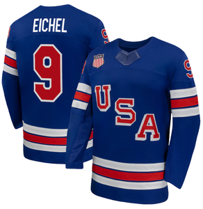 Camisa de Hóquei no Gelo Masculina EUA 9 Jack ou Eichel Royal 2026 Uniforme de Equipe Bordado para Casa e Fora com Logos - Product Image 1
