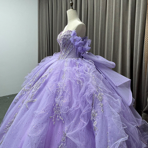 Abito da Quinceañera <span class=keywords><strong>color</strong></span> <span class=keywords><strong>lavanda</strong></span> con applicazioni floreali 3D in pizzo, abito da ballo da principessa per il 16° compleanno, con vita impero e strascico, Vestidos De 15 Anos - Product Image 3