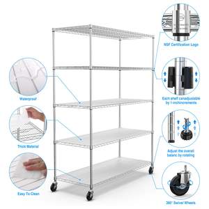 Étagère de rangement métallique robuste à 5 niveaux réglables avec roulettes, 82 po de hauteur x 60 po de longueur, unité de rayonnage industriel en fil métallique pour garage et cuisine - Product Image 3