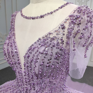 Robes de soirée élégantes pour femmes 9919, couleur pourpre, avec perles, manches courtes, col en V, dentelle, robes de bal - Product Image 6