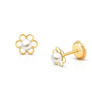 Joyería para niños y bebés, <span class=keywords><strong>pendientes</strong></span> al por mayor, <span class=keywords><strong>pendientes</strong></span> de perlas, <span class=keywords><strong>pendientes</strong></span> de rosas de circonita con perlas de agua dulce de Plata de Ley 925 - Product Image 1