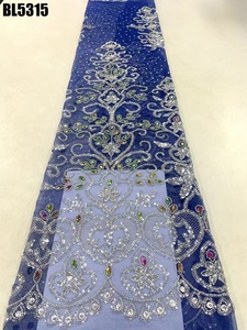 Handmade Gorgeous Beaded French Lace Fabric <strong>Sequin</strong> <strong>Beads</strong> Crystal <strong>Diamond</strong> for Bridal Wedding Evening Dresses - Product Image 2