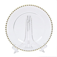 Assiettes à dîner transparentes incrustées d'or de 7,5 pouces et 10,25 pouces, perles dorées, design moderne minimaliste de style occidental en PS