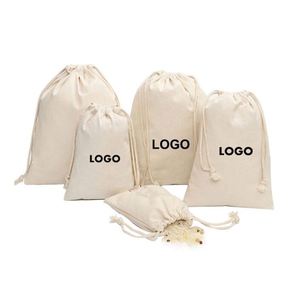 Custom Logo Natural Organic Cotton Canvas Drawstring Pouch Multi-Size Cosmetic <b>Jewelry</b> Packaging Storage Bag for Gift - Product Image 4