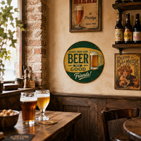 Plaque Métallique Gaufrée Vintage « Bonne Bière entre Amis, Vive le Pub Rustique » – Décoration Murale pour Pub, Personnalisable, Fournisseur Direct d'Usine OEM