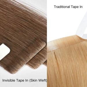 Extensions de Cheveux Humains 100% Bruts Invisible Tape Ins Seamless Remy Russes, Soie Lisse ou Ondulée, Toutes Couleurs, Bande Adhésive, Vente en Gros - Product Image 5