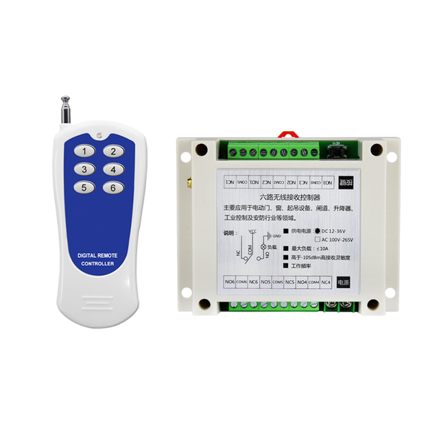 Universal Wireless Remote Control Switch 6CH Relay Receiver Module AC100V-240V RF Remote 433Mhz Transmitter