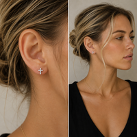 Clou d'oreille en titane ASTM F136 sans filetage, avec zircon pavé, hypoallergénique et sans nickel, pour piercing du lobe d'oreille et du cartilage