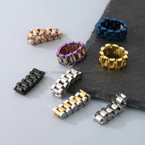 Chaîne de montre et bague style géométrique Hip Hop en acier inoxydable unisexe 8/9/10mm design simple - Product Image 5