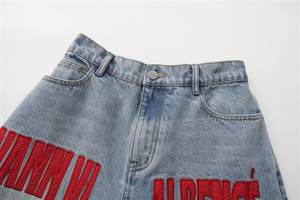 Pantalon en jean ample Huanqiu, style streetwear rétro, indigo délavé, texte rouge brodé, jeans de créateur pour homme - Product Image 6