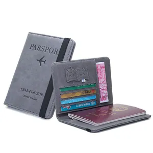 标准尺寸缝纫男士字母PU皮革织物旅行卡小袋RFID保护护照持有人