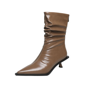 WETKISS 2023 stivali lunghi a spillo con punta a punta in pelle verniciata <span class=keywords><strong>Beige</strong></span> nero marrone per donne e ragazze - Product Image 2