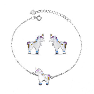 Bijoux cheval <span class=keywords><strong>bleu</strong></span> ornement, <span class=keywords><strong>ensemble</strong></span> de boucles d'oreilles, argent véritable 925, Bracelet licorne, pour adolescents - Product Image 5