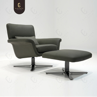 Fauteuil de loisirs inclinable en cuir noir personnalisé vintage avec pouf