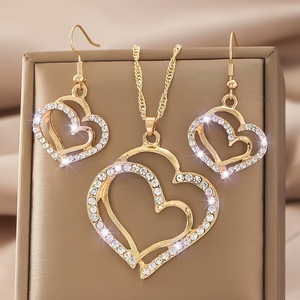 Popular Conjunto de Collar y Pendientes con Doble Corazón de Melocotón Estilo Europeo y Americano con Circonita, Accesorios para Cenas de Boda, Regalo de San Valentín - Product Image 2