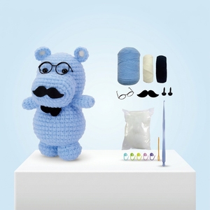 Kit de couture au crochet Hippopotame Gentleman DIY pour débutants, kit de tricot Amigurumi, matériel en polyester, à partir de 7 ans, marque <span class=keywords><strong>VOSAN</strong></span> - Product Image 1