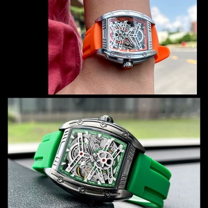 MEGIR Luxury <b>Automatic</b> Watch Men Fashion Sport Analog Waterproof Wristwatch with Green Silicone Strap Tonneau Dial - Product Image 5