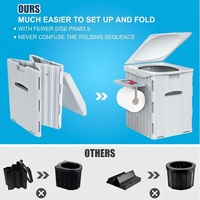 Toilette de camping pliable portable et légère 38L en plastique robuste avec porte-papier détachable et étagère pour téléphone, montage facile 12