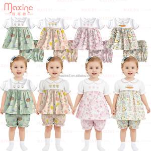 Ensemble bébé de Pâques avec col Peter Pan, applique lapin et design à volants printaniers, tenue <span class=keywords><strong>2</strong></span> pièces pour petites filles - Product Image 3