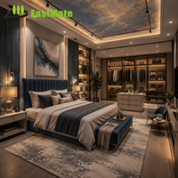 Ensemble de chambre d'hôtel moderne en bois de frêne massif avec lit king-size, armoire, bureau et table de chevet - Mobilier durable de qualité commerciale pour appartement 3-5