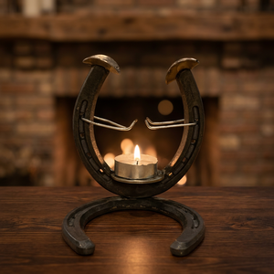 Porte-bougie fer à cheval équestre en métal, support pour bougie chauffe-plat, style rustique western, décoration d'intérieur ferme équine, centre de table - Product Image 3