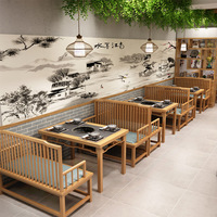 Ensemble de table et de chaises de restaurant en bois massif moderne, meubles de salle à manger rectangulaires, sièges de banquette pour hôtel, bar