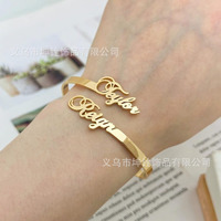 Bracelet manchette personnalisé SongYi avec nom, lettre cursive, bracelet ouvert pour femme, bijou tendance, cadeau personnalisé