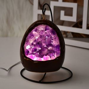 Lámpara Nocturna de Citrino Brasileño, Adorno de Huevo de Dinosaurio con Cueva de Amatista Natural, Grabado Original en Piedra Tallada para Dormitorio y Mesita de Noche - Product Image 4