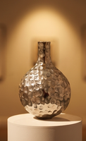 Vase décoratif en métal argenté, texture martelée, forme de bulbe rond, porte-fleurs pour la décoration de la maison, hôtel, restaurant, centre de table