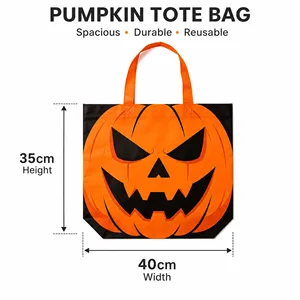 Bolsas de compras reutilizables laminadas ecológicas para Halloween con asas, logotipo personalizable, impresión offset, bolsa no tejida para Halloween - Product Image 1