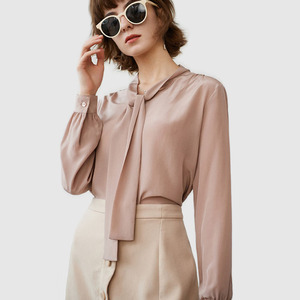 Chemises <span class=keywords><strong>en</strong></span> <span class=keywords><strong>soie</strong></span> véritable 100% satin de mûrier de haute qualité <span class=keywords><strong>rose</strong></span> personnalisées pour femmes avec manches longues - Product Image 1