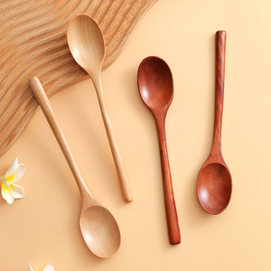 ช้อนไม้ด้ามยาว สีพื้น ใช้ในชีวิตประจำวัน ช้อนน้ำผึ้ง - Product Image 1