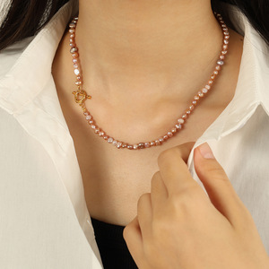 Collar de Perlas de Agua Dulce Grado AA con Cierre de Oro Rosa, Longitud a la Clavícula, para Uso Diario Femenino - Product Image 4