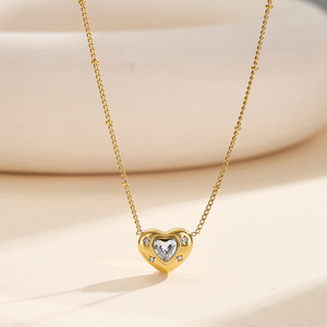Ожерелье STKN13 в форме романтического сердца с центральным кубическим цирконием, золотистое покрытие, нержавеющая сталь, изящное ювелирное украшение в подарок - Product Image 6