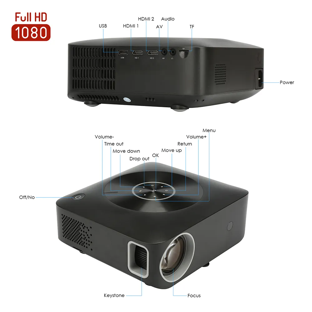 Android version 9.0 FHD 1080p projector with 300inch big screen TV movie video