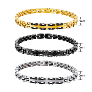 Bracciale cubano multicolore catena a doppia fila <span class=keywords><strong>con</strong></span> fibbia magnetica in acciaio inossidabile intrecciato placcato oro gioielli da uomo a doppio strato - Product Image 4