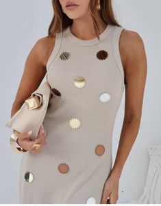 <span class=keywords><strong>Abito</strong></span> da Festa da Donna su Misura di Alta Qualità 2025 con Vestibilità Aderente, Riccamente Impreziosito con Ricami e <span class=keywords><strong>Paillettes</strong></span>, Nuovo Design a Pois, Naturale - Product Image 4