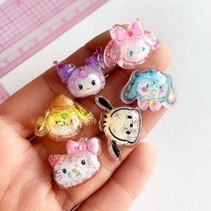 C14 Kawaii Resin Glitter Cartoon Character Charms Cute Transparent Cabochons for DIY Crafts Phone Case Fridge Magnet Kids Decor