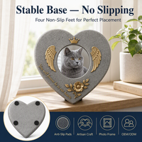 Plaque photo OEM en forme de cœur, aspect pierre, ailes dorées gravées, base stable, 4 couleurs, 15 cm – Cadeau commémoratif pour animaux de compagnie, pour les amoureux des animaux