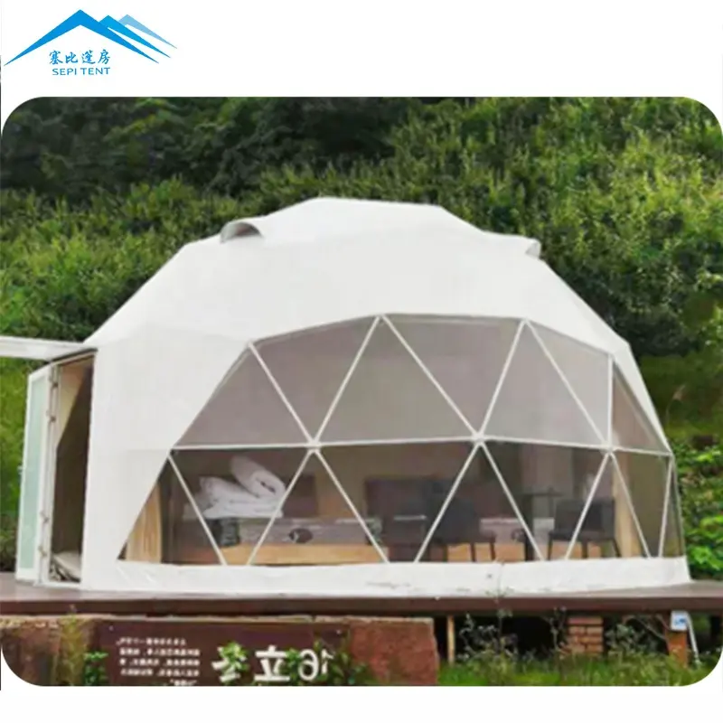 Custom Small High Quality Prefab Waterproof Luxury Resort Camping Geodesic Soundproof Dome Tent PVC Glamping Hotel With Bathroom