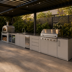 Set <span class=keywords><strong>Cucina</strong></span> da Esterno con Pergola, Griglia BBQ in Acciaio Inox 304, Lavello, Frigorifero, Forno per Pizza, Modulare per Giardino - Product Image 1