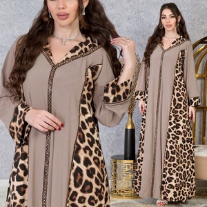 Diamonds Leopard Print Jalabiya Arabic Long Dress Women Gulf Saudi Party Evening Robe Abaya <strong>Sequin</strong> Muslim Islam Ramadan <strong>Kaftan</strong> - Product Image 4