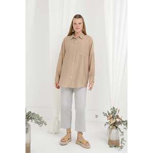 Camisa de Mujer con Botones de Perla y Detalle de Pecho en la Espalda - 20645GML - CAMEL - Product Image 1