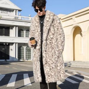Manteau long tendance pour <span class=keywords><strong>homme</strong></span> en fausse fourrure de vison, épais et chaud, imprimé léopard, écologique, en peluche, pour l'hiver - Product Image 5